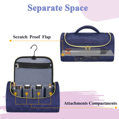 Clear zip pocket and open pouch organize oils, clips, and tools.