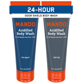 Mando Acidified Body Wash bottle showing balanced pH for lasting freshness