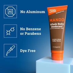 Aluminum-free and baking soda-free formula for sensitive skin areas
