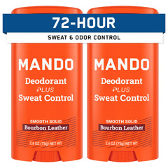 Mando Bourbon Leather deodorant stick front view for all-day freshness.