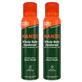 Mando Clover Woods deodorant can front view showing odor protection badge for all-day freshness