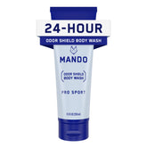 Mando Odor Shield body wash bottle front showcases its odor-control design.