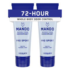 Mando Pro Sport packaging shows convenient on-the-go deodorant for men.