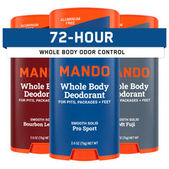 Mando Whole Body Deodorant pack-3 box shows convenient odor-control packaging for on-the-go use