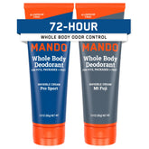 Mando whole body deodorant 2-pack with Pro Sport and Mount Fuji scents for all-day freshness.