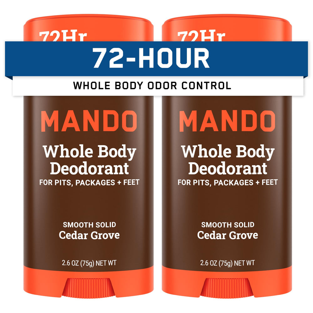 Mando whole body deodorant stick Cedar Grove pack 2 showing the product for all-day odor control.