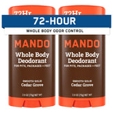 Mando whole body deodorant stick Cedar Grove pack 2 showing the product for all-day odor control.