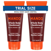 Mando whole body deodorant travel-size tube showing compact packaging for fresh all day use