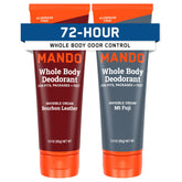 Mando whole body deodorant tube front view showing invisible cream for long-lasting odor control.