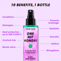MANE CLUB One Hit Wonder spray mist offers heat protection for styled hair.