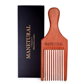 MANETURAL Beard Pick close-up shows fine wood grain for precise grooming.