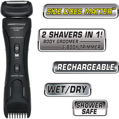 Close-up of dual-head side on MANGROOMER Lithium Max Plus for versatile grooming