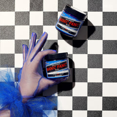 Dye swirl of Blue Moon on a palette to visualize bright neon blue mix
