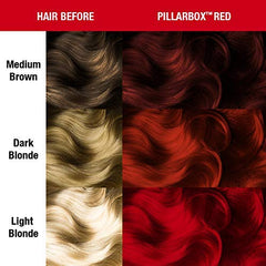 MANIC PANIC Pillarbox Red on pre-lightened hair yields vivid tone.