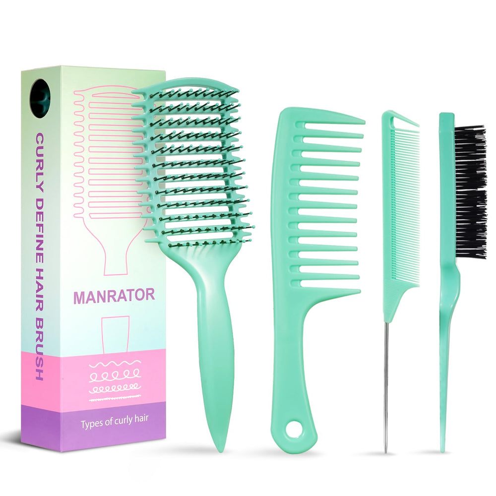 Manrator Curl Defining Brush with ergonomic handle for easy detangling and shaping.