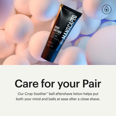 MANSCAPED Crop Soother aloe oats image emphasizes calming, after-shave skin care.
