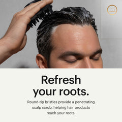 MANSCAPED Scalp Buffer demonstrated for dry or shower exfoliation.