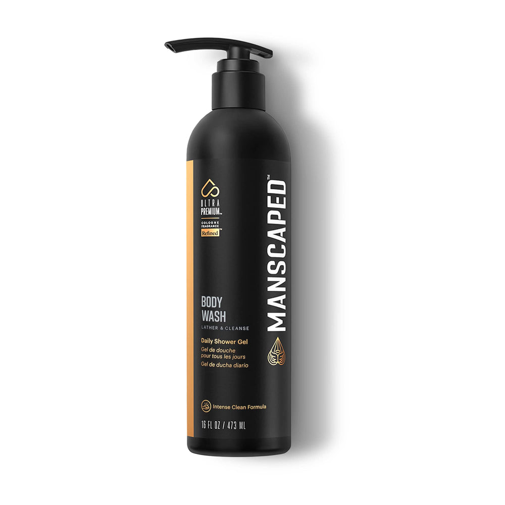 MANSCAPED UltraPremium gel de ducha: botella elegante para una limpieza refrescante diaria.