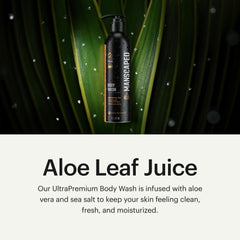 MANSCAPED UltraPremium: ingredientes aloe y sal marina para piel equilibrada.