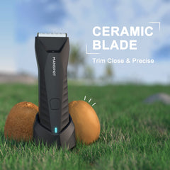 MANSPOT ceramic blades close-up show smooth, irritation-free trimming.