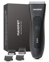 MANSPOT groin trimmer close-up showing precise grooming for sensitive areas.