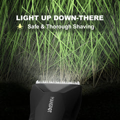 MANSPOT LED light highlights hard-to-see areas for safer grooming.