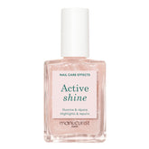 Manucurist Active Shine bottle close-up showing illuminating nude polish and care