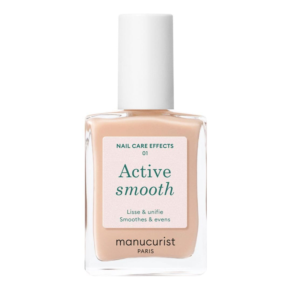 Manucurist Active Smooth 01: bote en primer plano, suaviza imperfecciones en uñas.
