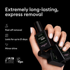 Manucurist Xtrem Flash Top Coat delivers mirror-like shine for a professional gel finish.