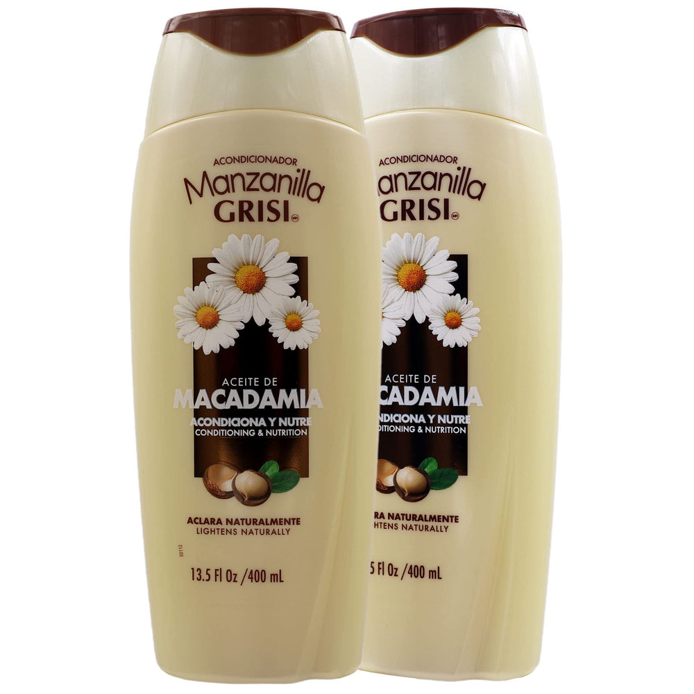 Manzanilla Grisi Chamomile conditioner bottle close-up showing silky shine.
