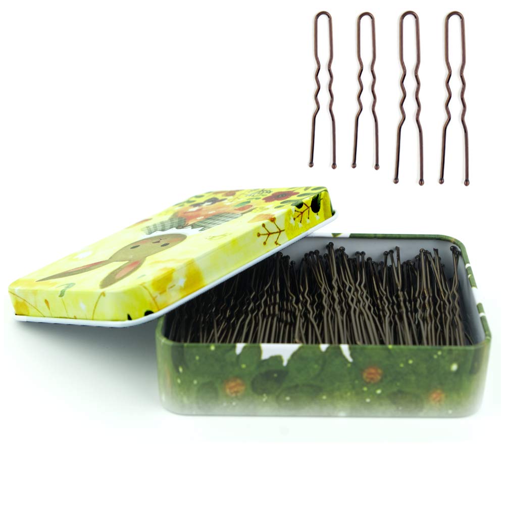 Maorulu 200pcs U-shape hair pins brown in cute case for quick styling on the go