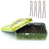 Maorulu 200pcs U-shape hair pins brown in cute case for quick styling on the go