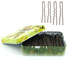 Maorulu 200pcs U-shape hair pins brown in cute case for quick styling on the go