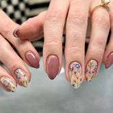 MAOTTIE short press-on almond nails with floral design for easy at-home manicure