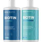 Maple Holistics rosemary biotin shampoo bottle shows color-safe, volumizing formula.