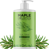 Maple Holistics Tea Tree Oil Shampoo bottle pour shows deep cleansing for oily hair