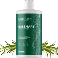 Maple Holistics volumizing biotin rosemary shampoo bottle showing a nourishing formula for fuller hair