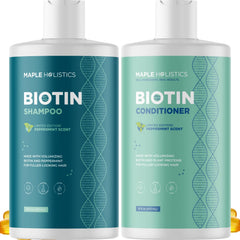 Maple Holistics volumizing biotin shampoo bottle showing fullness benefits
