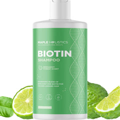Maple Holistics Woodsy Biotin Shampoo bottle with natural oils for fuller-looking hair