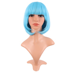 MapofBeauty 12-inch light blue bob wig, front view, ideal for daily styling.