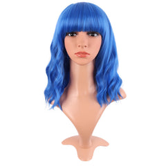 MapofBeauty 14-inch blue short wavy bob wig for everyday wear and easy styling.