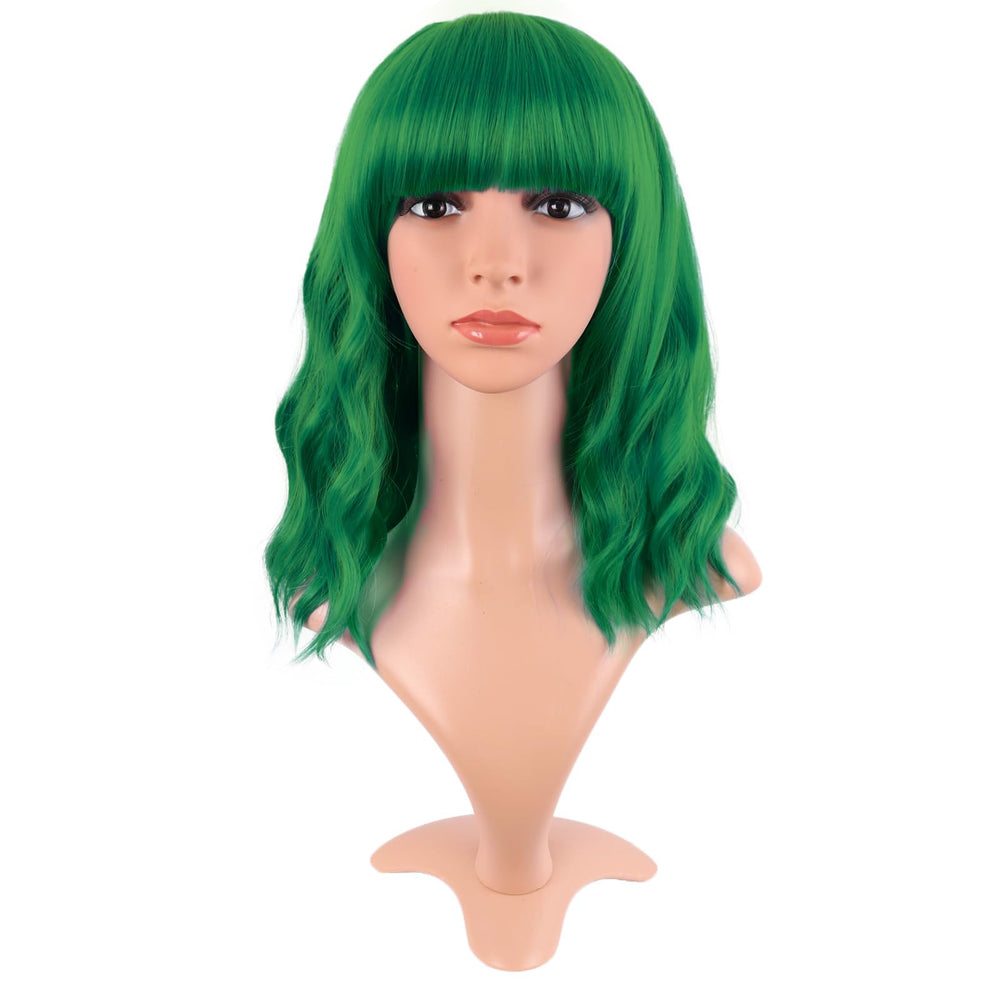 MapofBeauty 14-inch grass green short wavy bob wig for versatile daily styling.