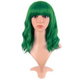 MapofBeauty 14-inch grass green short wavy bob wig for versatile daily styling.