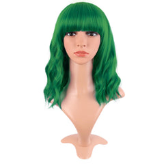 MapofBeauty 14-inch grass green short wavy bob wig for versatile daily styling.