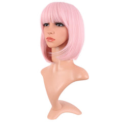 MapofBeauty bob wig side view pink pale, natural movement and lightweight wear.