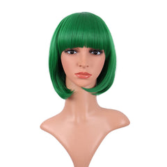 MapofBeauty green bob wig front view with stylish 12inch length