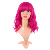 MapofBeauty hot-pink 14in short wavy bob front view shows vibrant color and style.