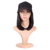 MapofBeauty short straight resistant wig shown with baseball hat style for easy daily wear.