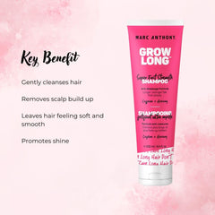 Marc Anthony Strengthening Biotin Shampoo bottle emphasizes vitamin E and caffeine for nourishment.