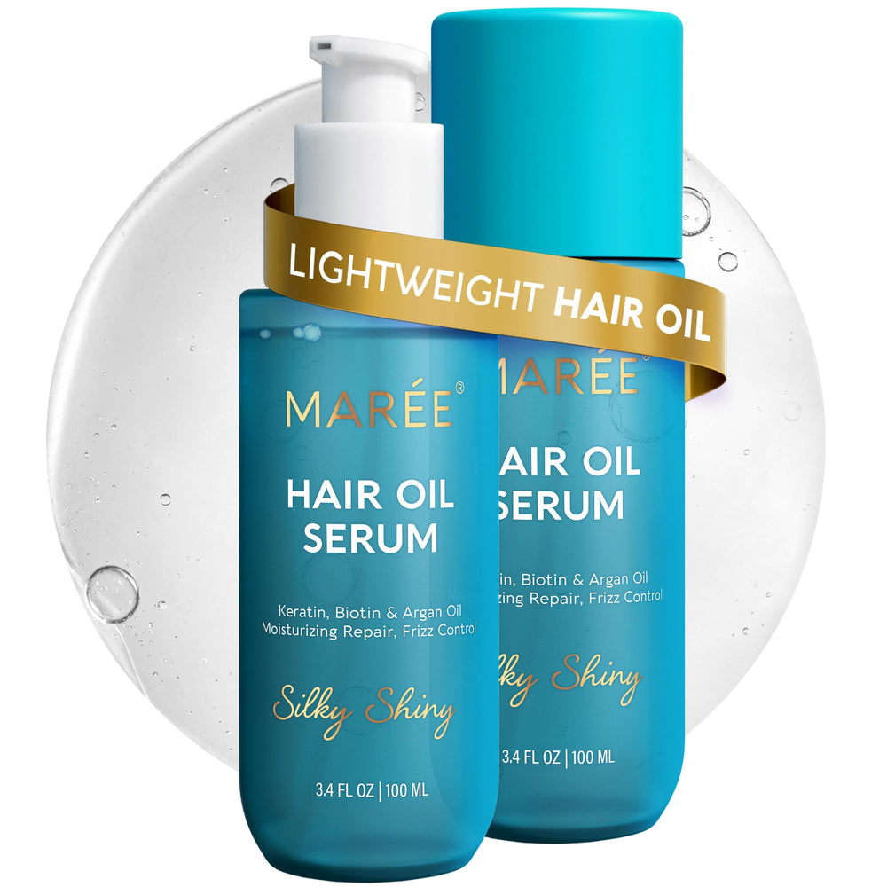 MAREE Aceite para cabello anticrespo en botella, suavidad y control diario.